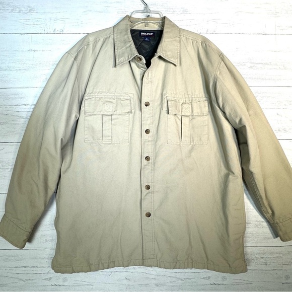 Vintage Other - Vintage Khaki Shirt Jacket Shacket Quilted Lining Chest Pockets Workwear